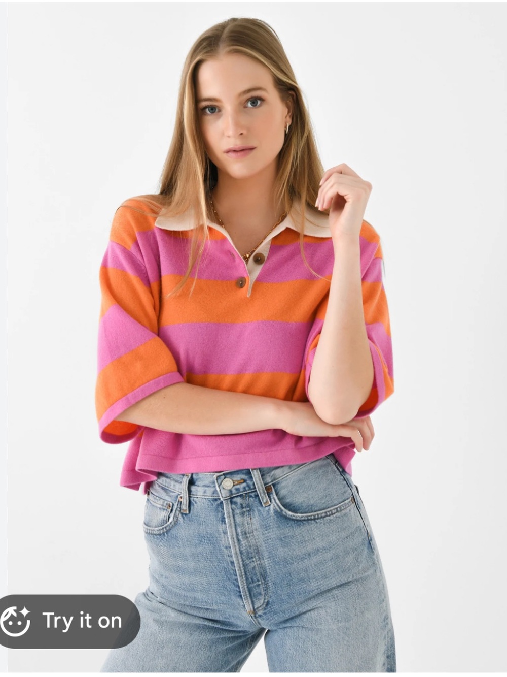 White + Warren Cashmere Cropped Striped Polo